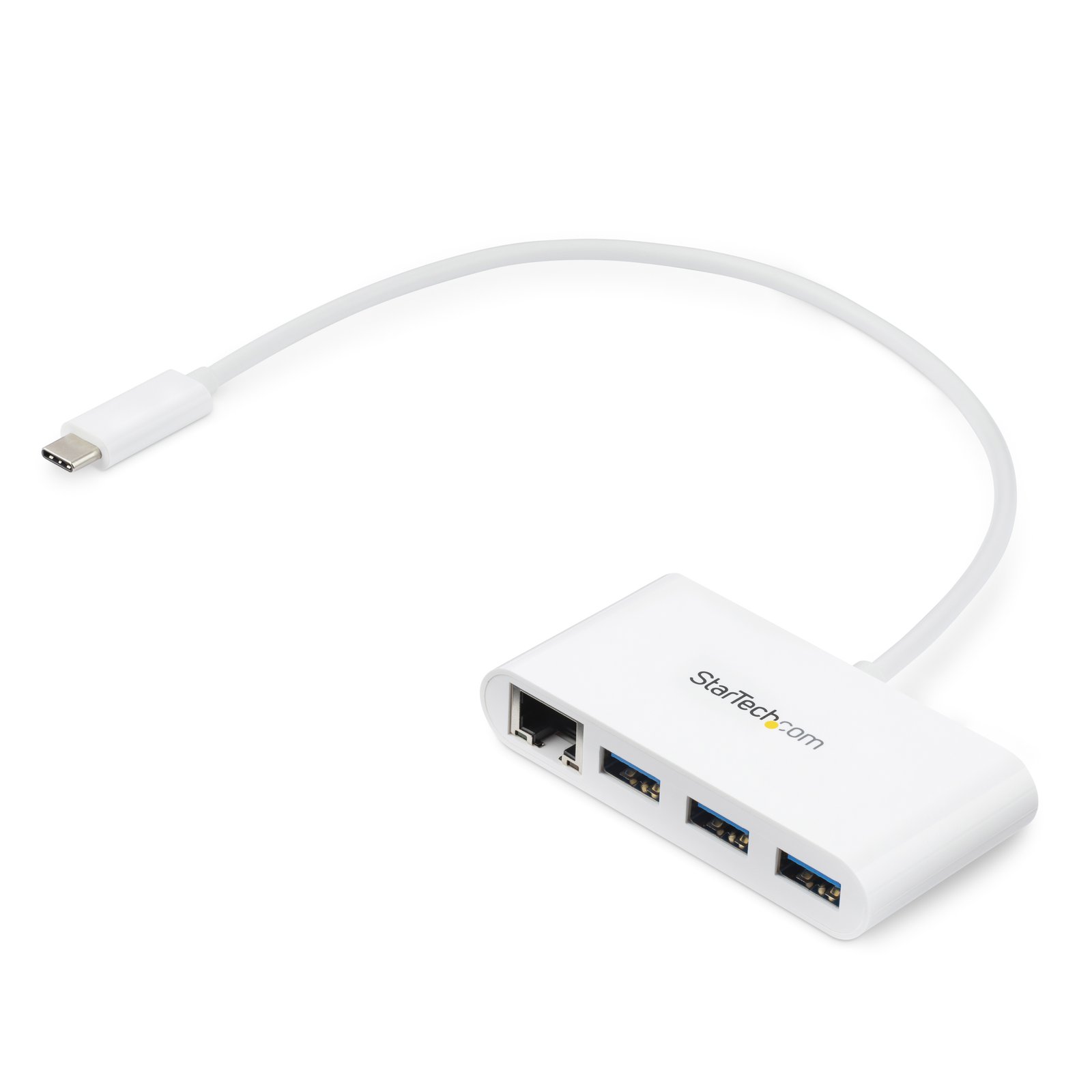 StarTech.com 3-Port USB-C Hub with Gigabit Ethernet - to 3x USB-A - USB 3.0 - 5Gbps - White HB30C3A1GEA