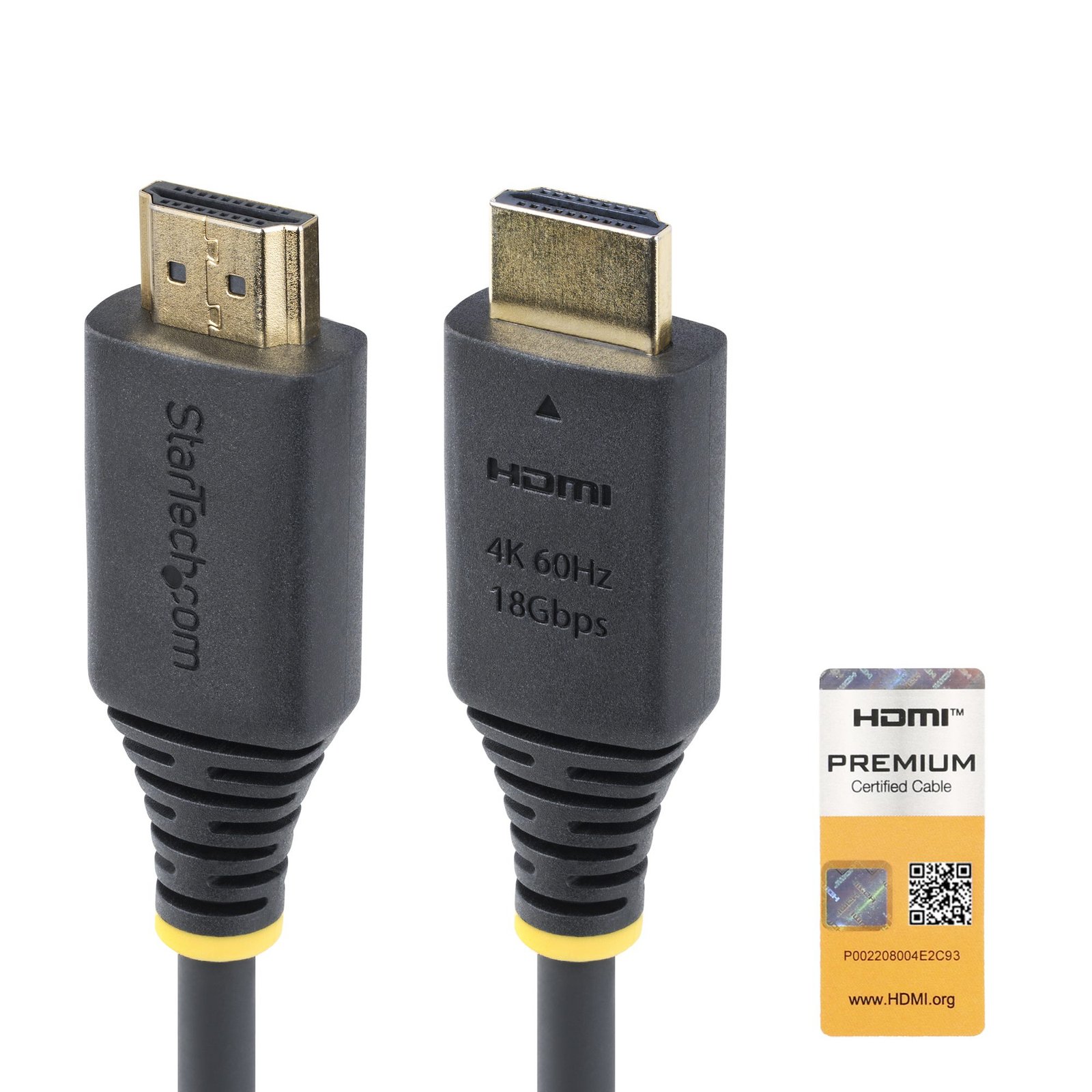 StarTech.com 15ft (4.6m) Premium Certified High Speed HDMI Cable, 4K 60Hz/1440p 144Hz, HDR10/HDCP HDMI2-CABLE-4K60-15F