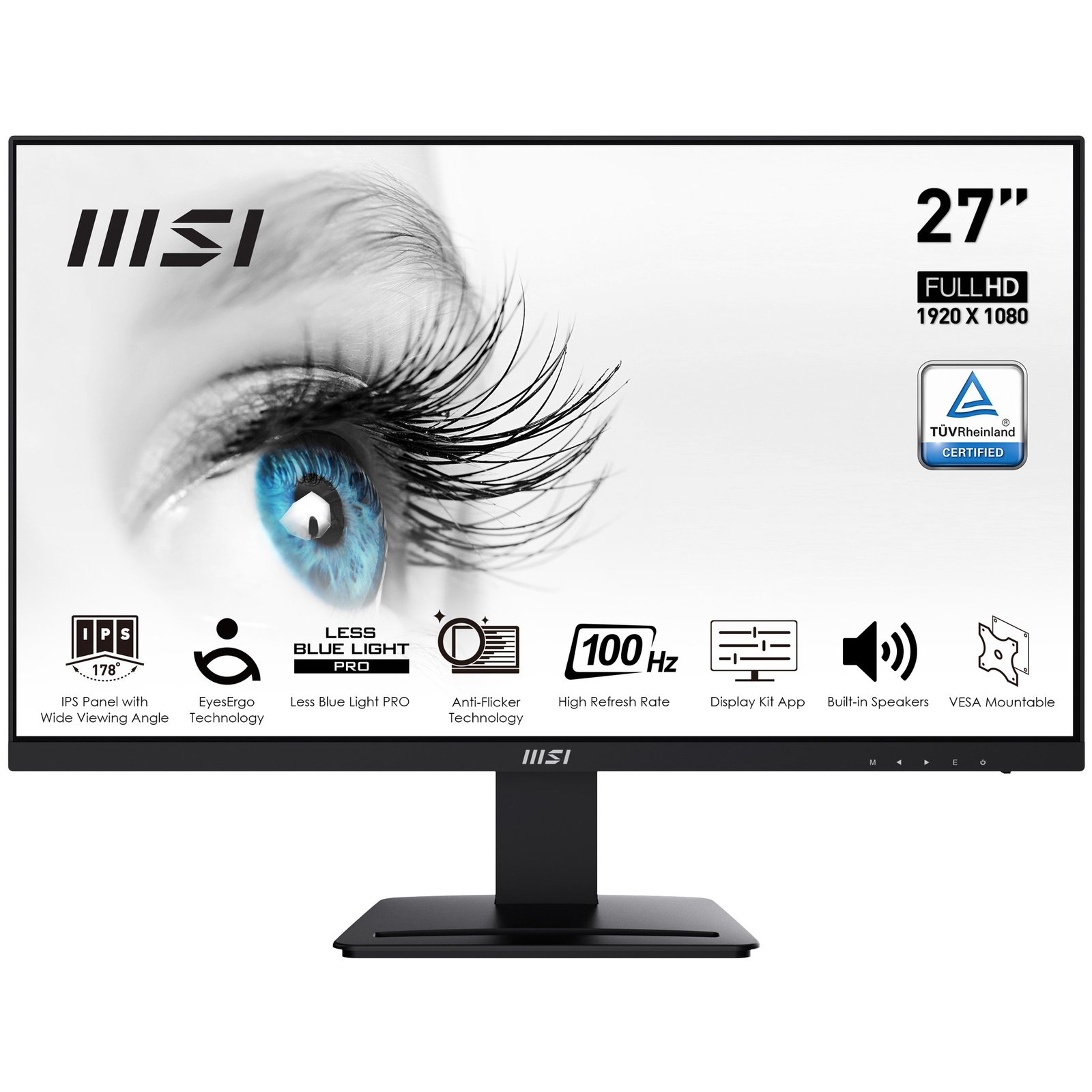MSI Pro MP273A 27 Inch Monitor, Full HD (1920 x 1080), 100Hz, IPS, 4ms, HDMI, DisplayPort, VGA, PROMP273A