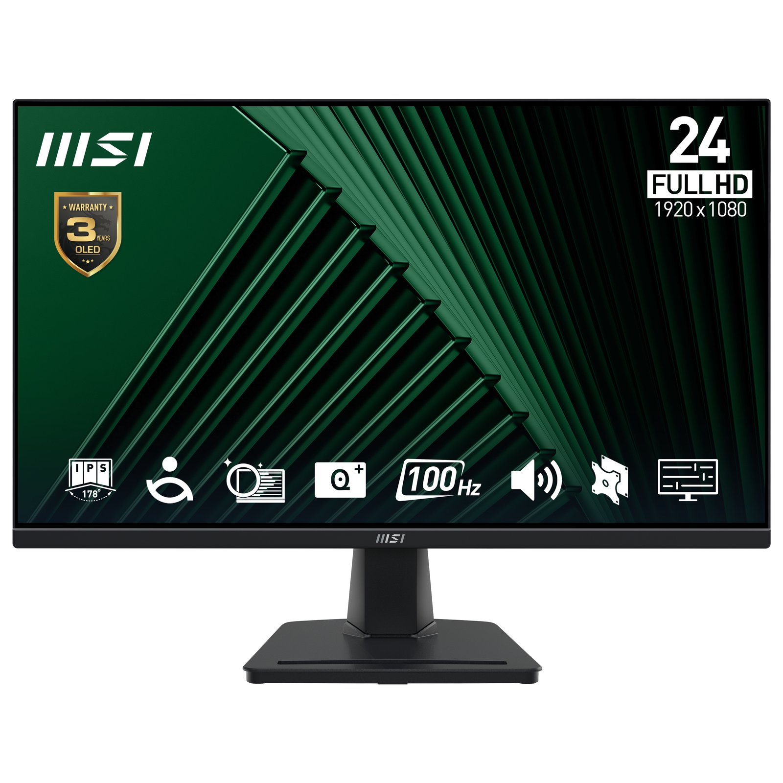 MSI Pro MP245G 24 Inch Monitor, FHD (1920 x 1080), 100Hz, IPS, 1ms, 1x HDMI 1.4b, DP 1.2a output, PROMP245G