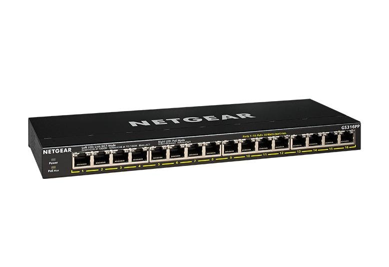 NETGEAR GS316PP Unmanaged Gigabit Ethernet (10/100/1000) Power over (PoE) Black GS316PP-100NAS