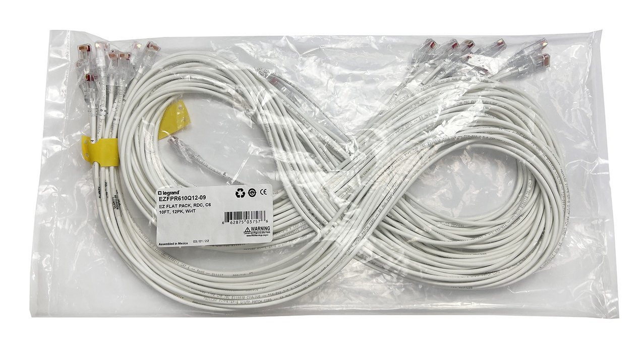 Legrand EZ Patch Flat Pack Clarity CAT6 5FT, 12 White EZFPM605Q12-09