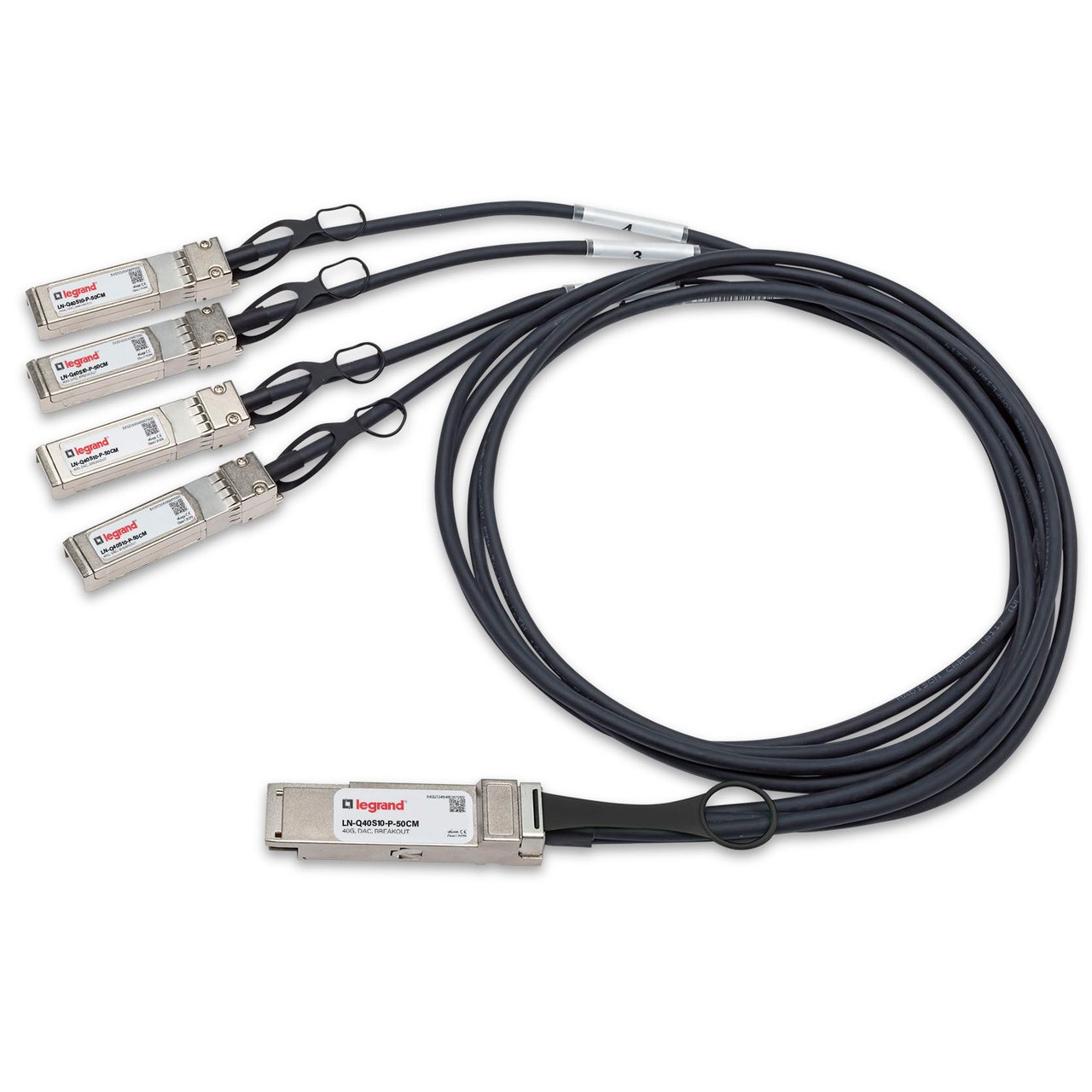 Legrand LN-Q40S10-P-50CM InfiniBand/fibre optic cable 0.5 m QSFP+ 4 x SFP+ Black