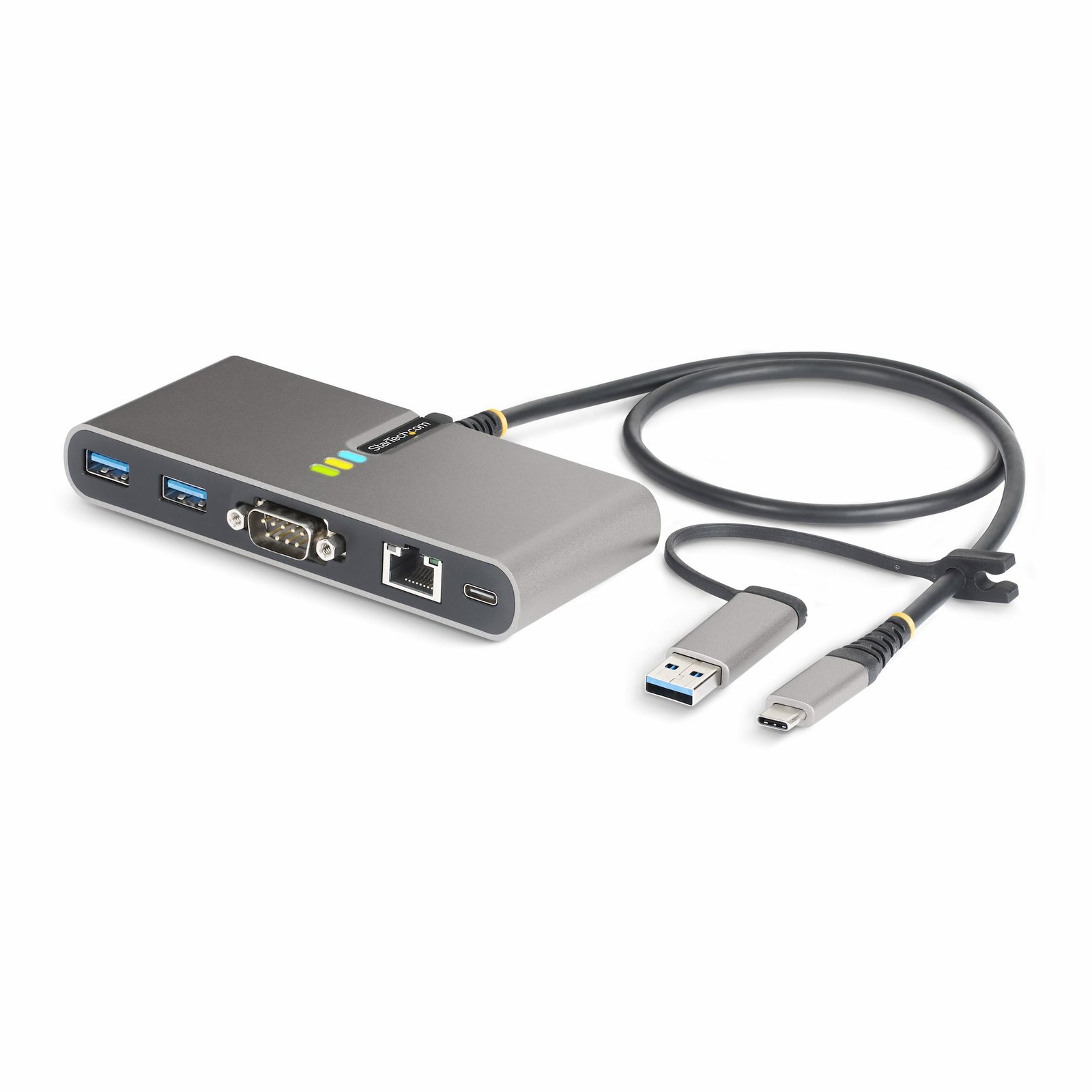 StarTech.com 2-Port USB-C Hub with Ethernet and RS-232, Attached to USB-A Dongle, 100W PD 5G2A1SGBB-USB-C-HUB