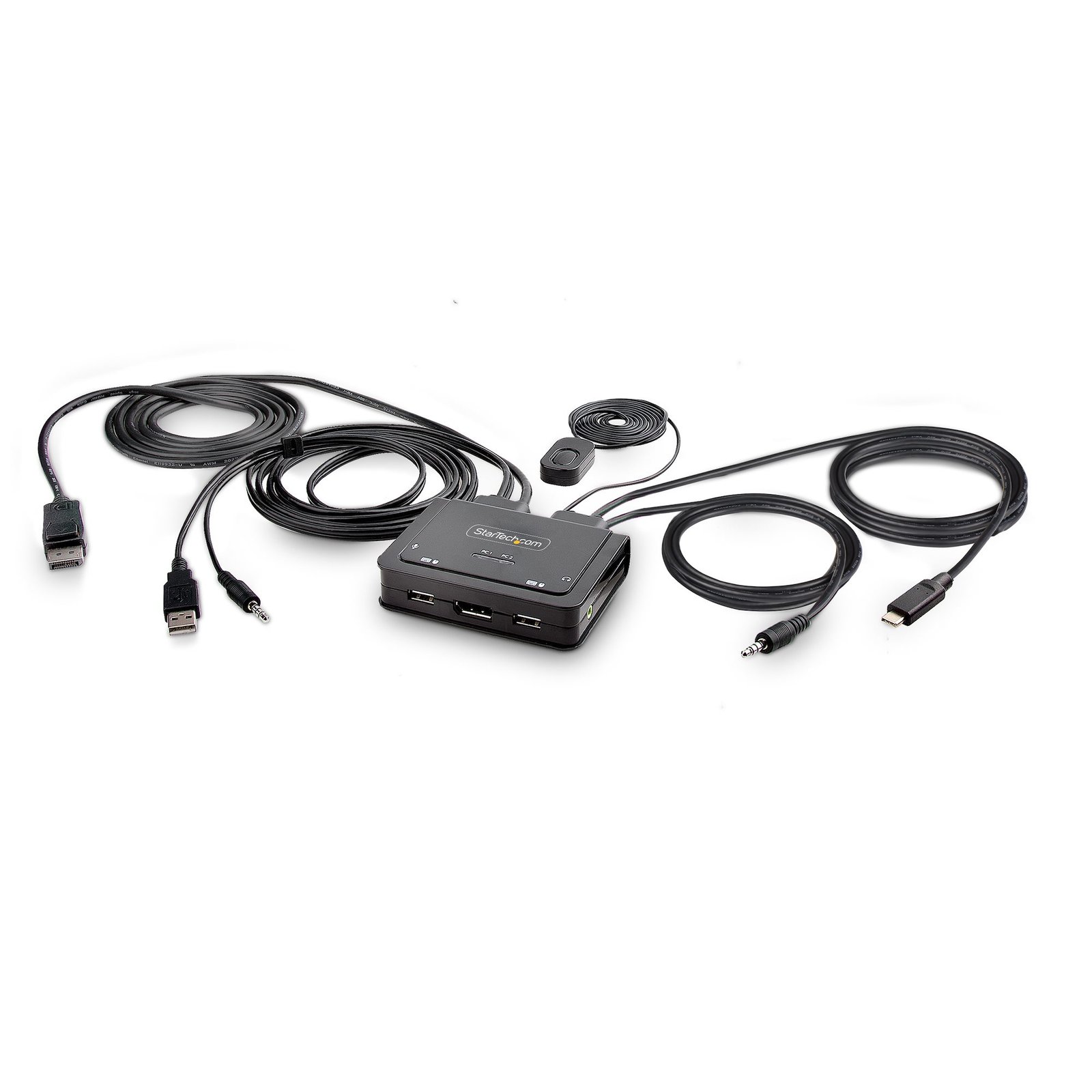 StarTech.com 2-Port Hybrid USB-C DisplayPort Cable KVM Switch, 4K 60Hz, Compact with 6ft/1.8m C2-D46-UAC-CBL-KVM