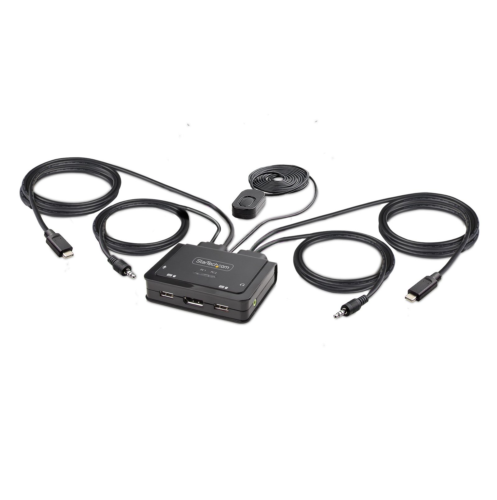 StarTech.com 2-Port USB-C Cable KVM Switch, 4K 60Hz DisplayPort Output, Compact with 4ft/1.2m USB C2-D46-UC2-CBL-KVM
