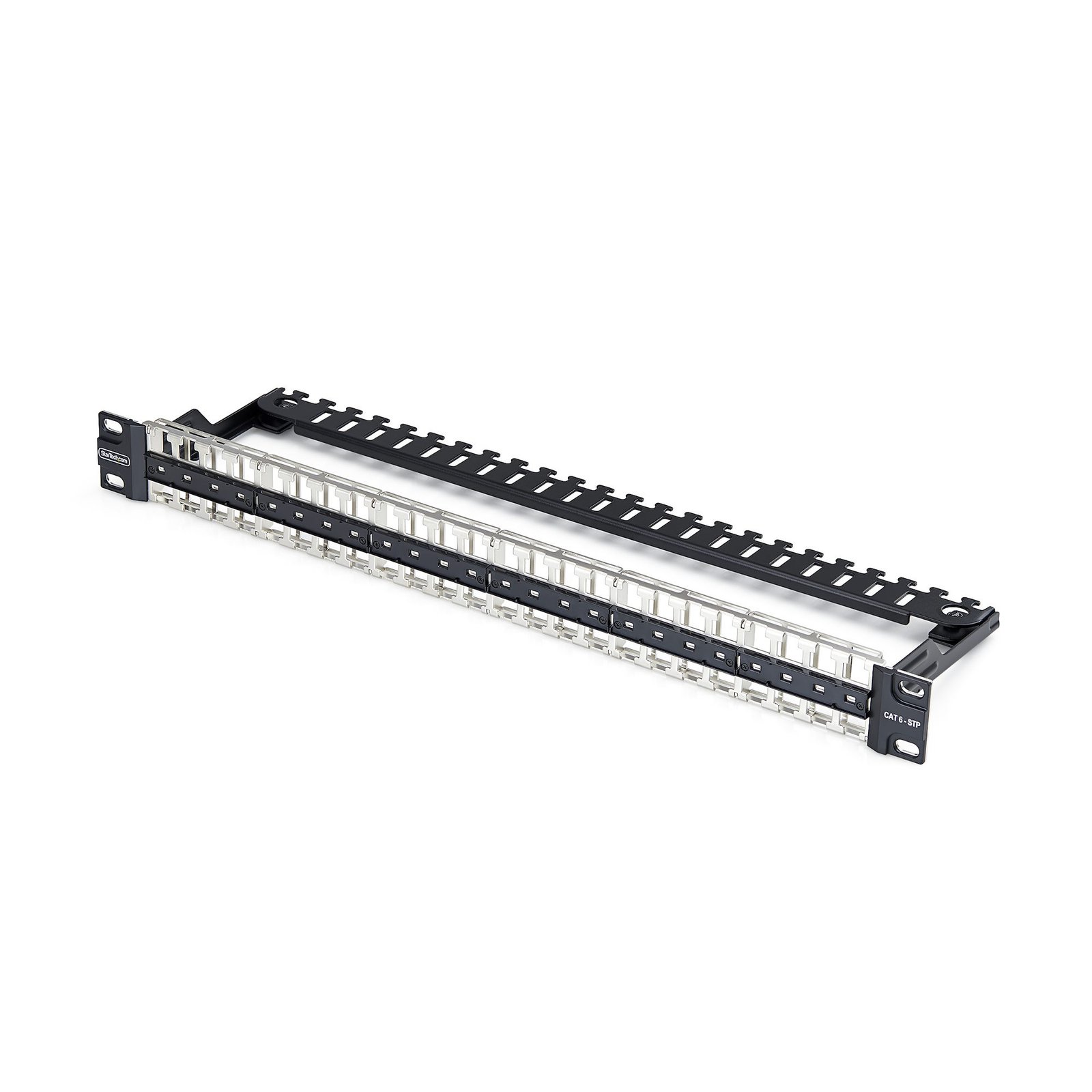 StarTech.com 48 Port 1U Blank Keystone Patch Panel with Cable Management Bar, Rackmount Cat6 for C6PANELSTP481UCM