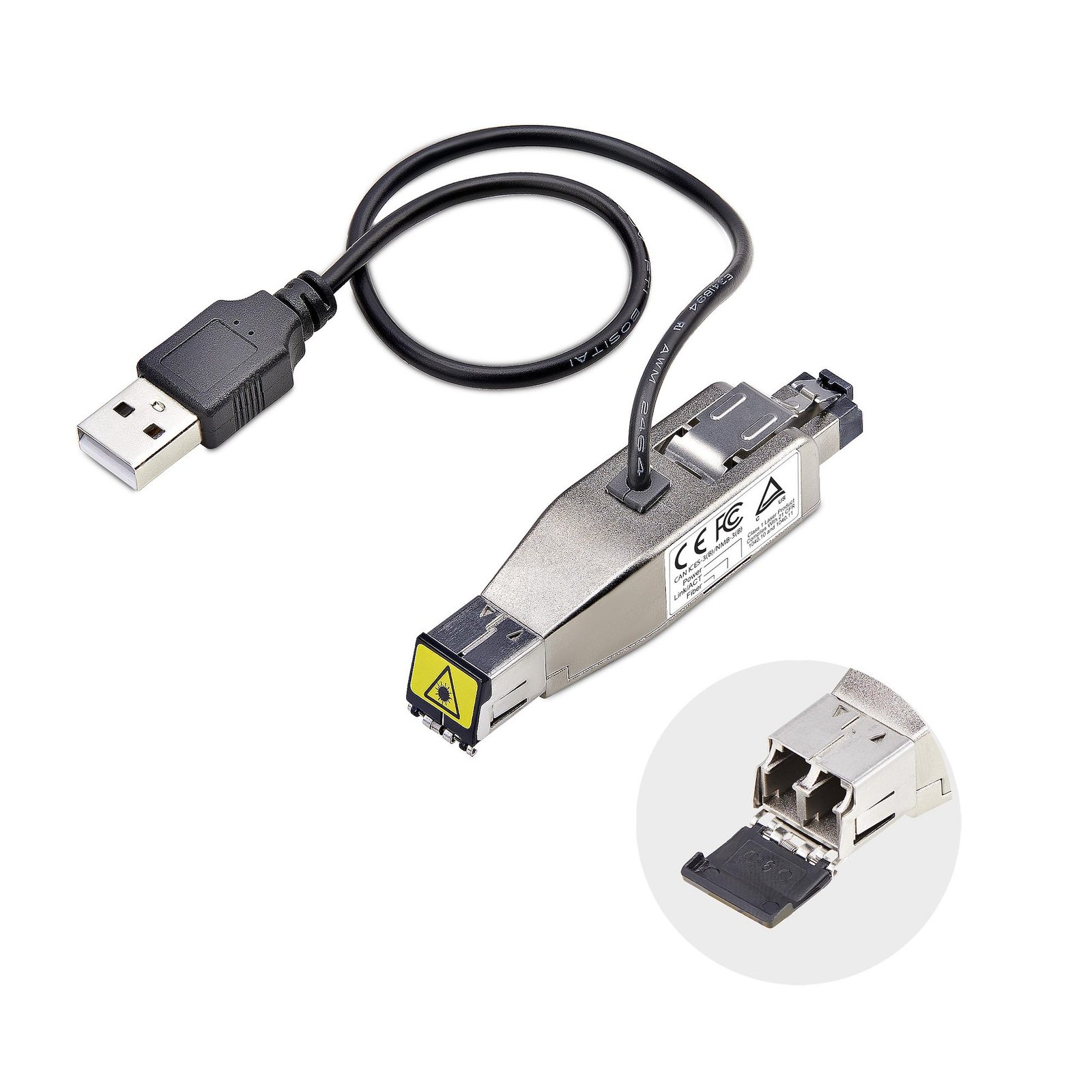 StarTech.com Gigabit Fiber to RJ45 Ethernet Media Converter Dongle, Optical Singlemode D01ML55U-FIBER-MEDIA