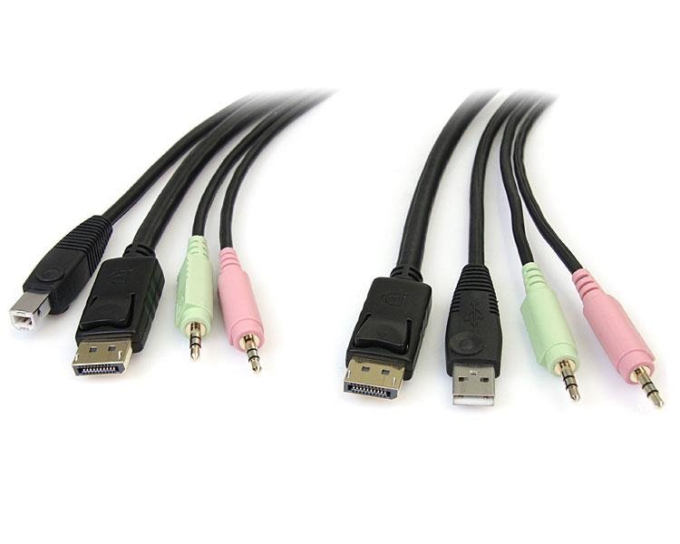 StarTech.com 6ft 4-in-1 USB DisplayPort KVM Switch Cable w/ Audio & Microphone DP4N1USB6
