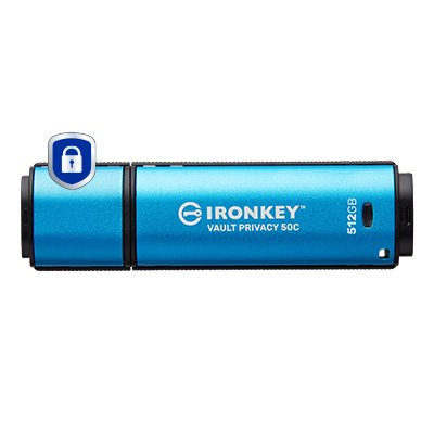 Kingston Technology IronKey 512GB USB-C Vault Privacy 50C AES-256 Encrypted, FIPS 197 IKVP50C/512GB