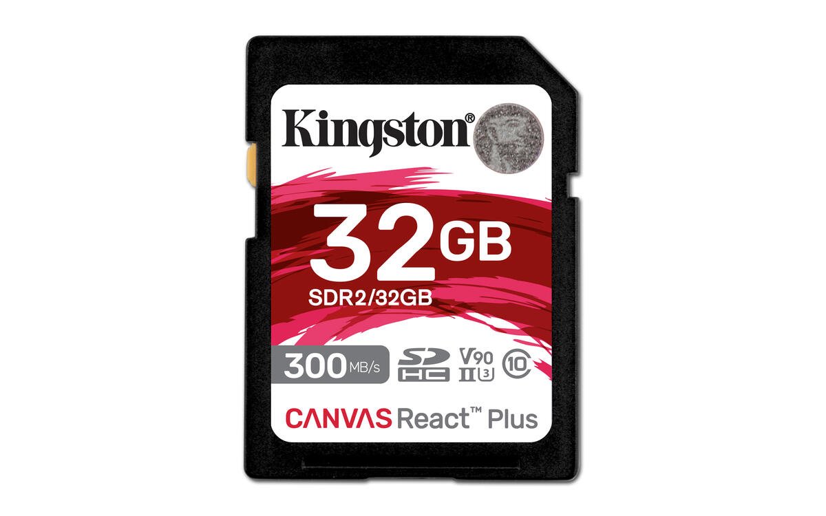 Kingston Technology 32GB Canvas React Plus SDHC UHS-II 300R/260W U3 V90 for Full HD/4K/8K SDR2/32GB