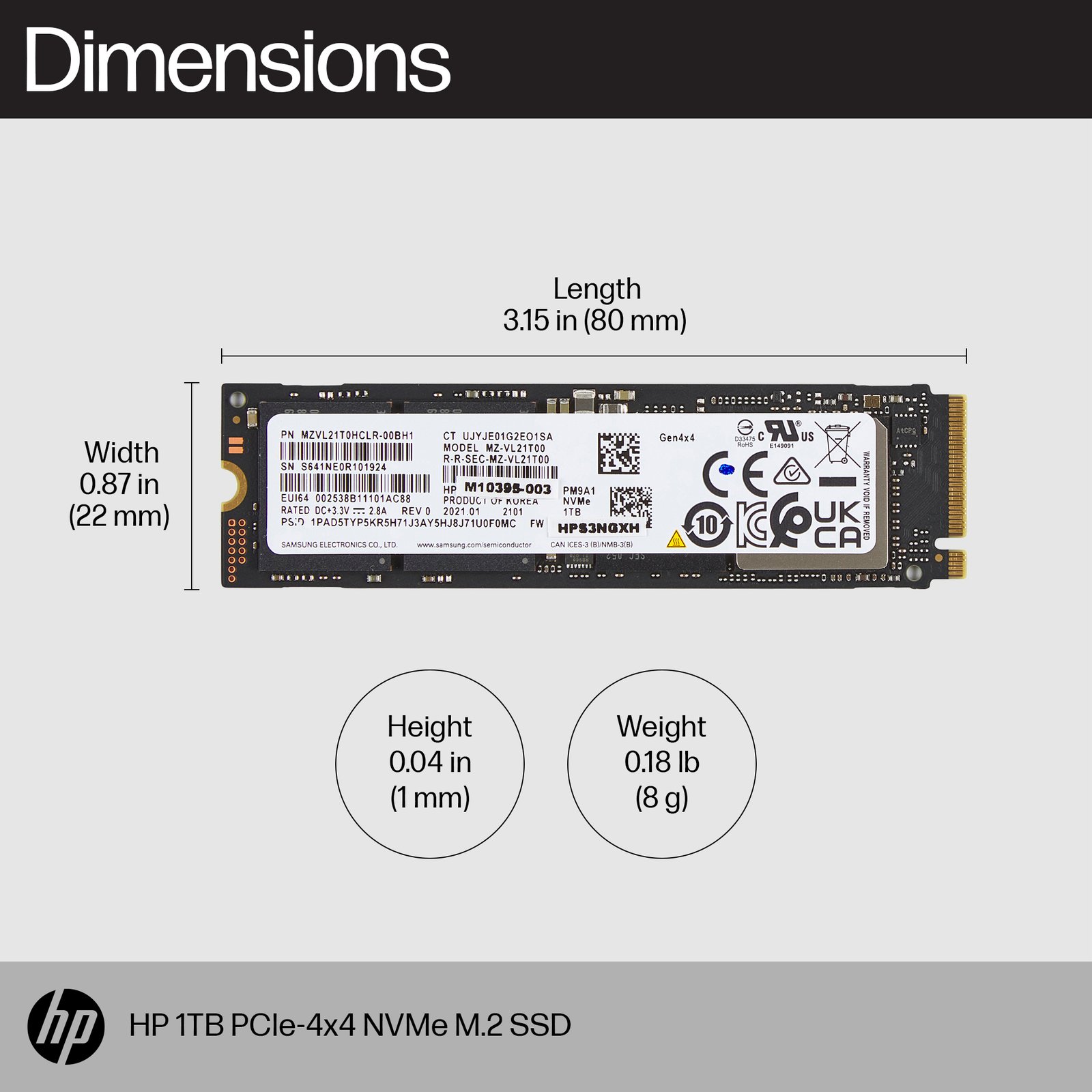 HP 1TB PCIe4x4 NVMe M.2 SSD 8C4X7AA