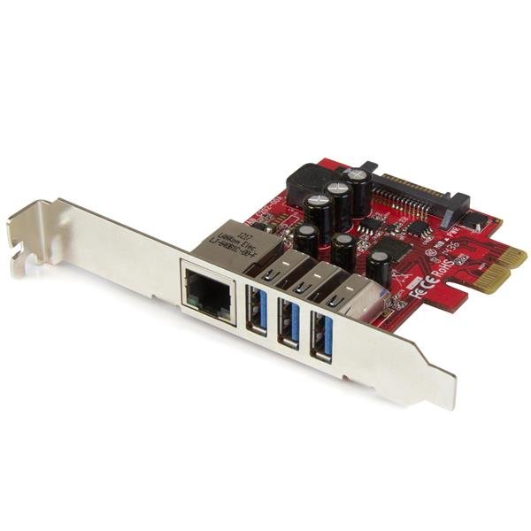 StarTech.com 3-Port PCI Express USB 3.0 Card + Gigabit Ethernet - 5Gbps - TAA PEXUSB3S3GE