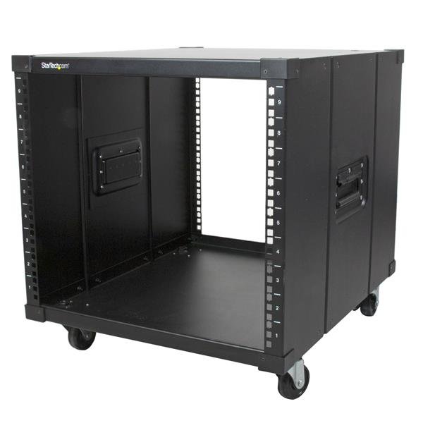 StarTech.com 4-Post 9U Mobile Open Frame Server Rack, Four Post Network with Wheels, 19" Rolling RK960CP