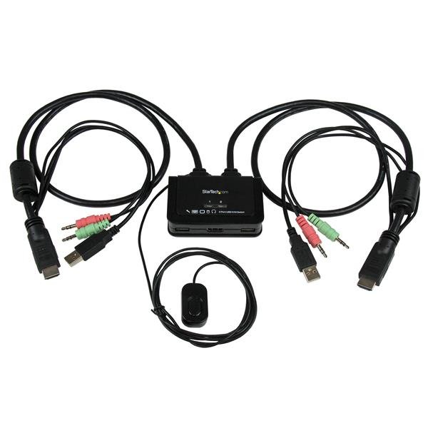 StarTech.com 2 Port USB HDMI Cable KVM Switch with Audio and Remote – Powered SV211HDUA