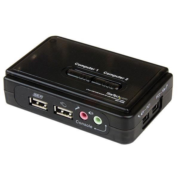 StarTech.com 2 Port Black USB KVM Switch Kit with Audio and Cables SV211KUSB