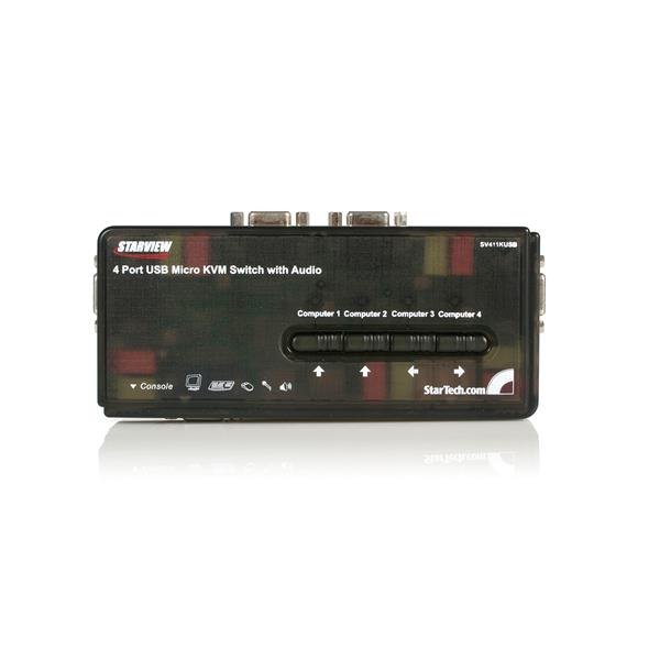 StarTech.com 4 Port Black USB KVM Switch Kit with Cables and Audio SV411KUSB