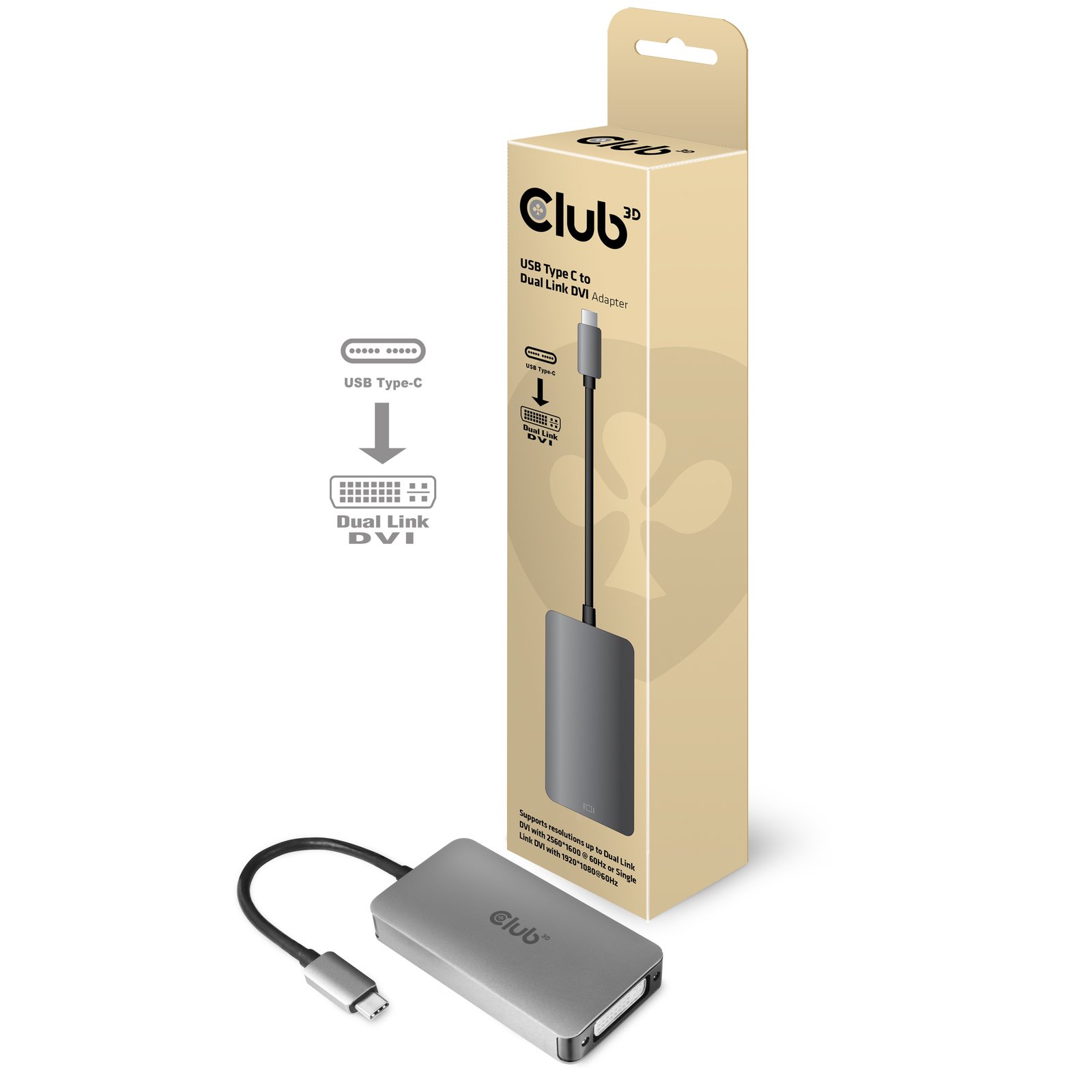 Club 3D CLUB3D USB3.2 Gen1 Type-C to Dual Link DVI-D HDCP ON version Active Adapter M/F CAC-1510