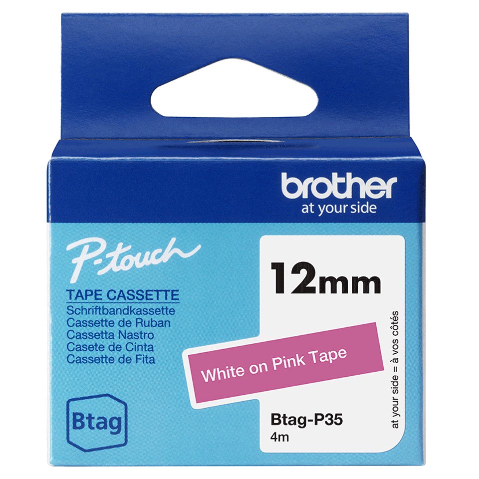 Brother BTAG-P35 label-making tape White on pink BTAGP35