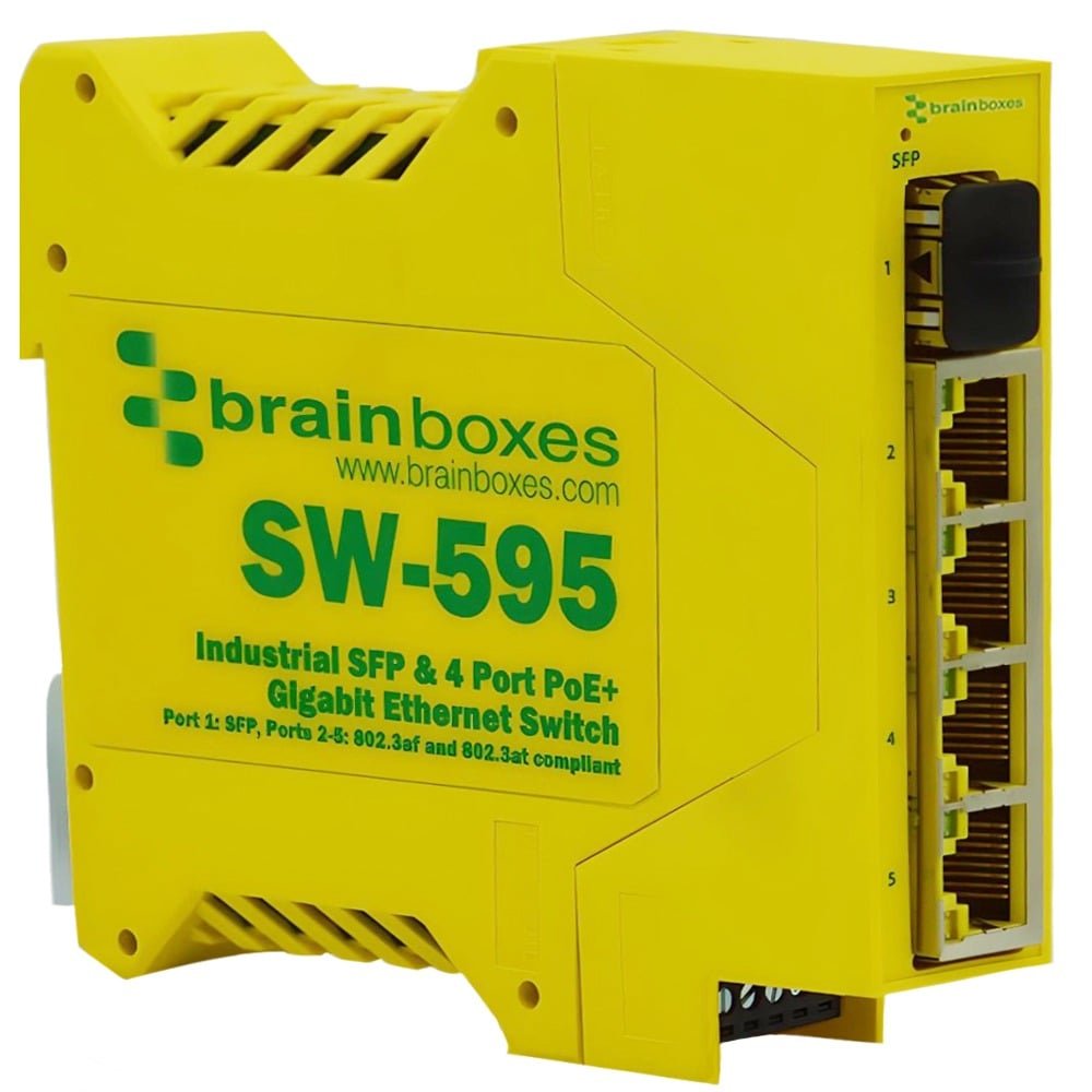 Brainboxes Industrial SFP + 4 Port PoE+ Gigabit Ethernet Switch SW-595
