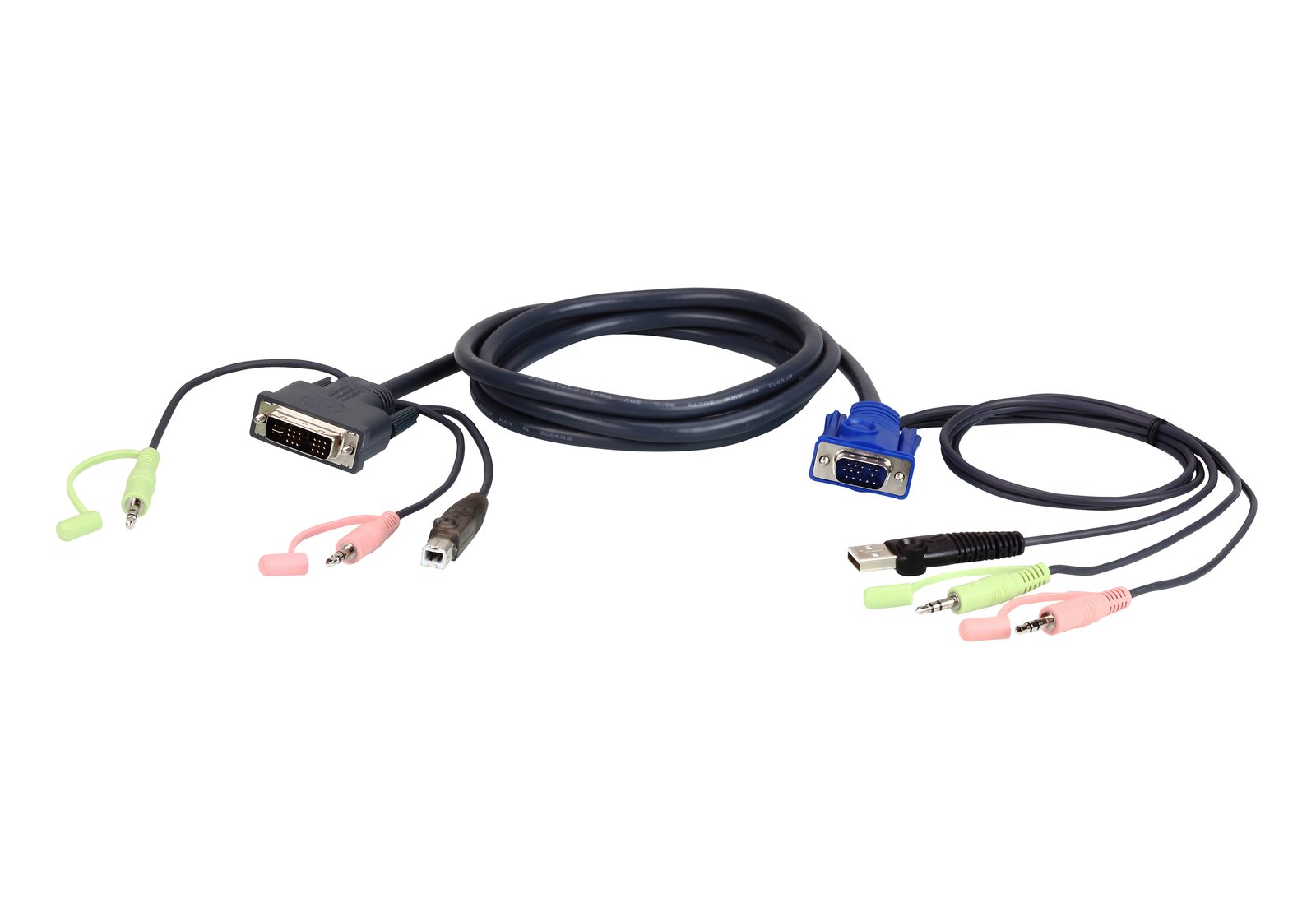 ATEN VGA USB to DVI 3m KVM cable Black, Blue, Green, Pink 2L7DX3U