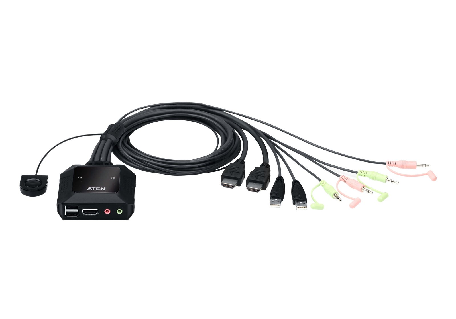 ATEN 2-Port USB 4K HDMI Cable KVM Switch with Remote Port Selector CS22H