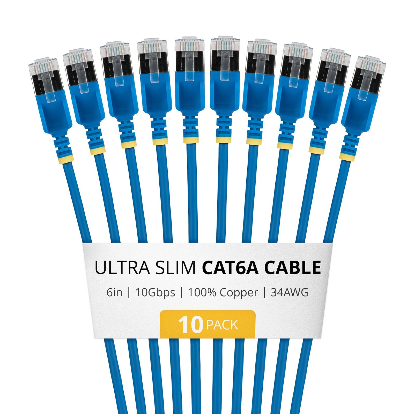 Startech StarTech.com 6in Blue Ultra Slim Cat6A Ethernet Cable, 10 pack, Snagless, FTP, Pure Bare 6ASTP34BLS6IN10PK