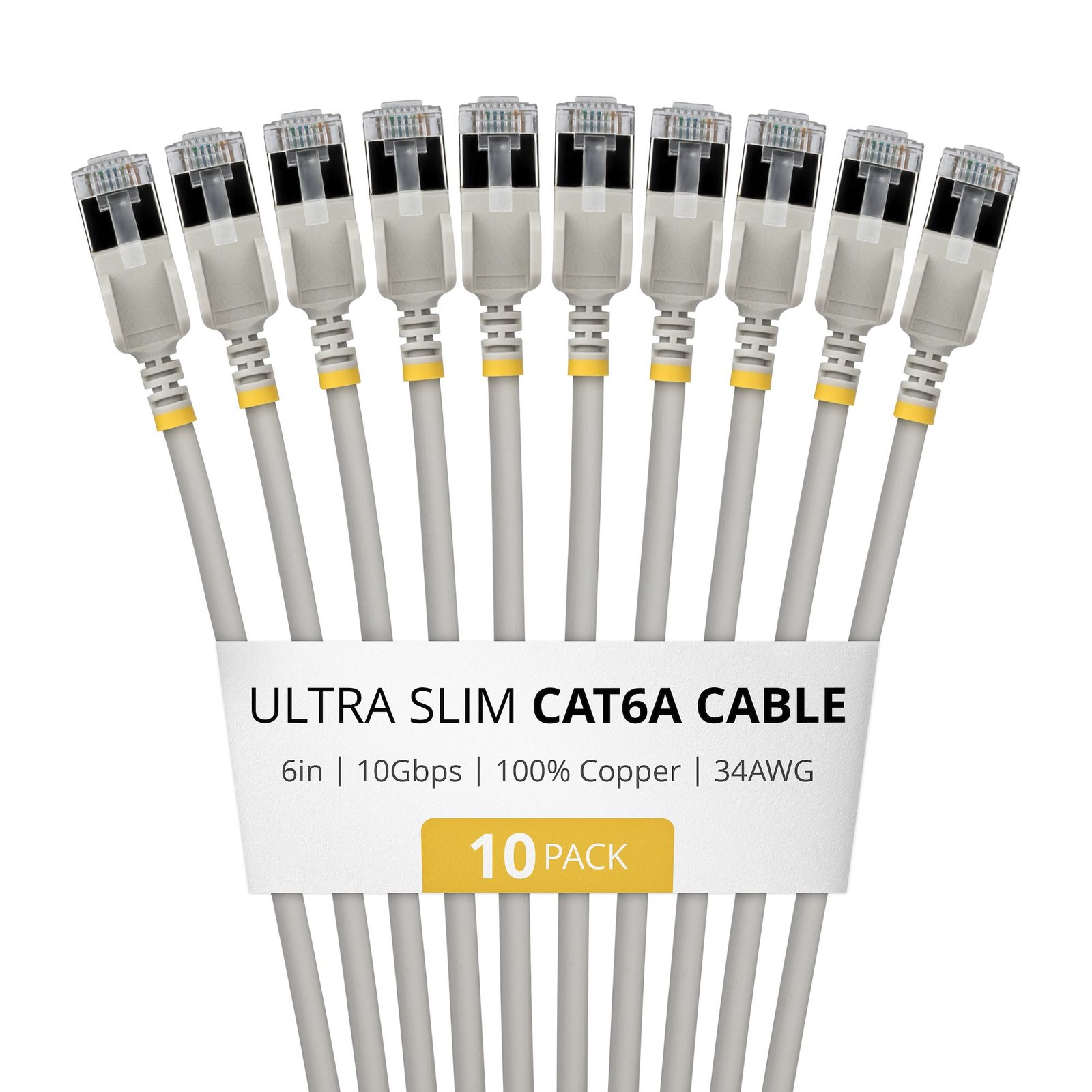 Startech StarTech.com 6in Gray Ultra Slim Cat6A Ethernet Cable, 10 Pack, Snagless, FTP, Pure Bare 6ASTP34GRS6IN10PK